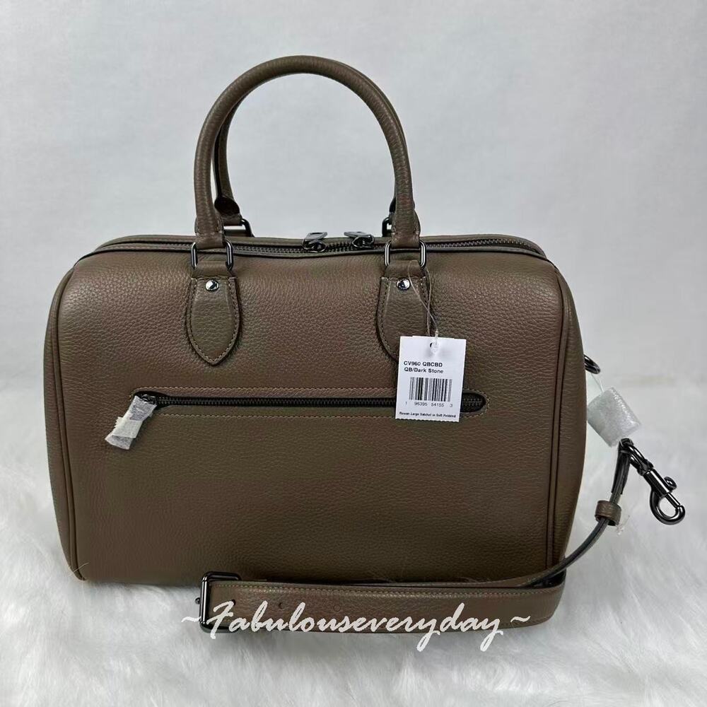 Coach Rowan Large Satchel Bag Crossbody In Leather/QB/Dark Stone CV960 NWT - Picture 3 of 8